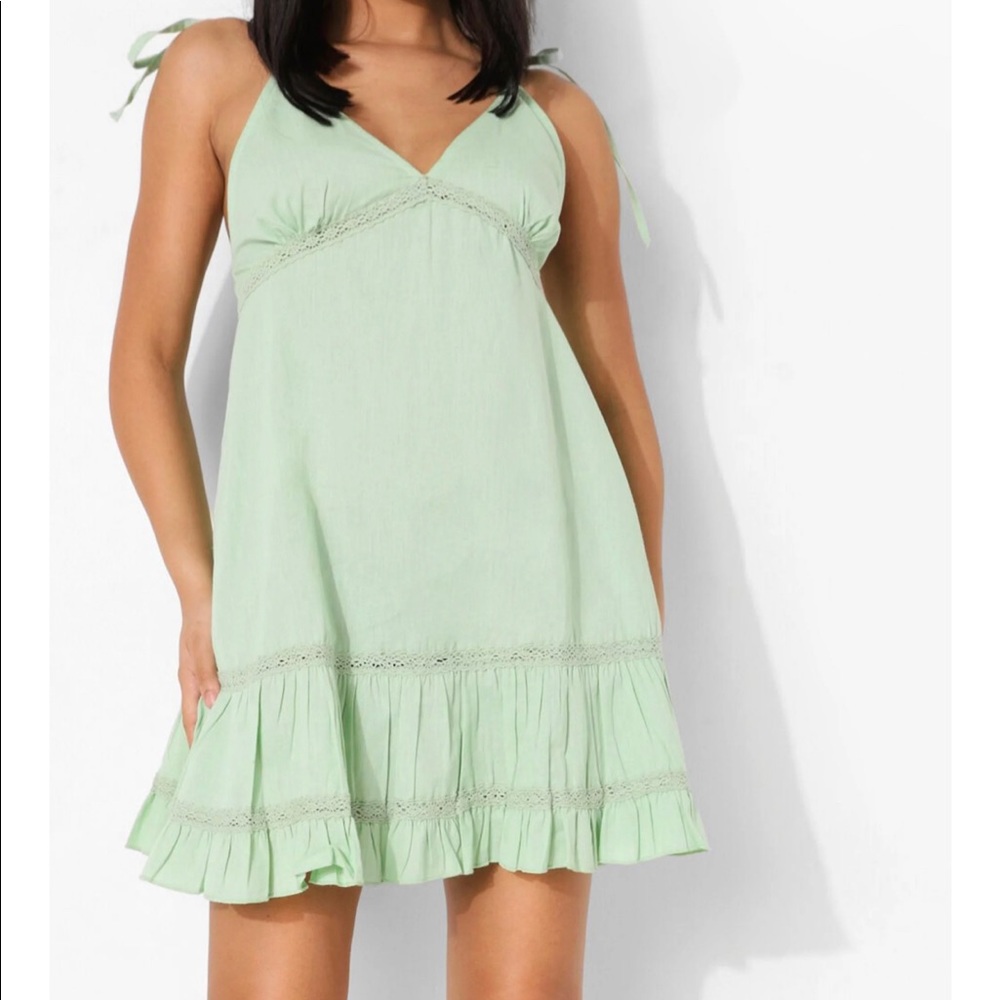 BOOHOO COTTON TIE STRAP TIERED SKATER DRESS